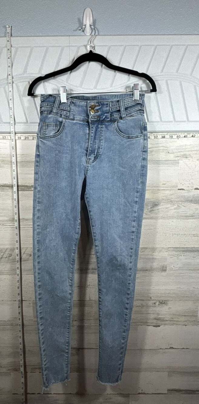 SHEIN High Waist Stretch Skinny Jeans with Double Button and Raw Hem Size S